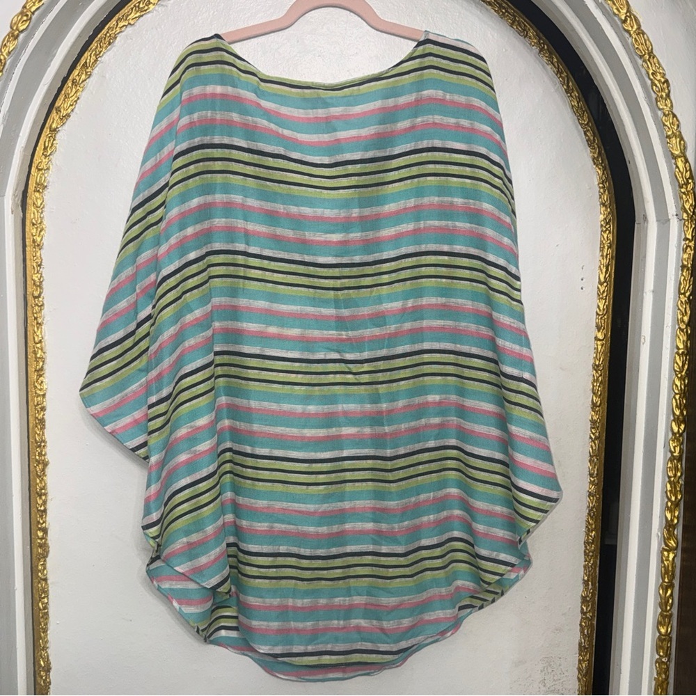 Echo Striped Cotton Linen Oversized Poncho Top S/M - Picture 3 of 8